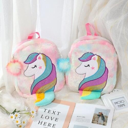 Kids Cute Rainbow Plush Unicorn Backpack for Girls Rainbow School Bag Velvet Soft Rainbow 3D Backbag Toddler Kids Girls Gifts