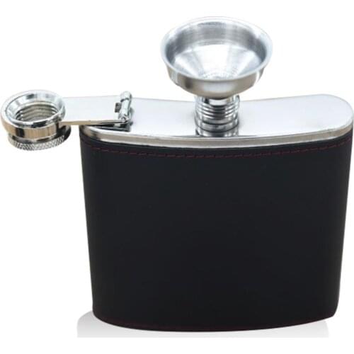 6 Ounces Black Leather Wrapped Stainless Steel Liquor Hip Flask Wine Bottle Liquor Whisky Flagon Portable With Small Funnel Cup
