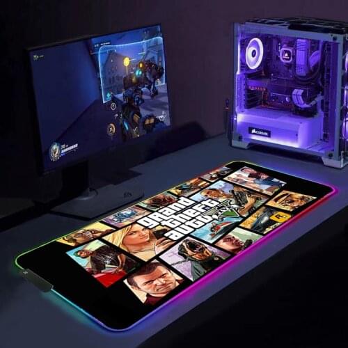 RGB Gaming mouse pad Grand Theft Auto Anime Backlight Mouse Pad Xxl Mousepad Gaming Accessories Mice Keyboards Office Desk mats