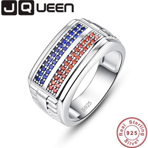 JQUEEN26 blue tanzanites and 26 garnets Rings for Women Silver Ring 925 Jewelry Pave Setting CZ Garnet Stone Crystal Jewelry