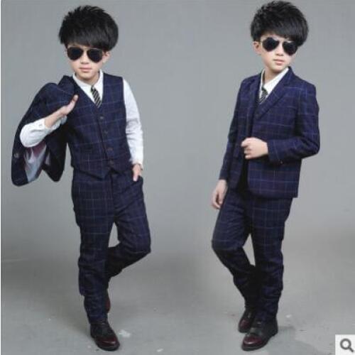 Shorha 3-piece suit Boy blue fashion Costume autumn winterMariage Boys Suits for Weddings Disfraces Infantiles Boy Suits Formal