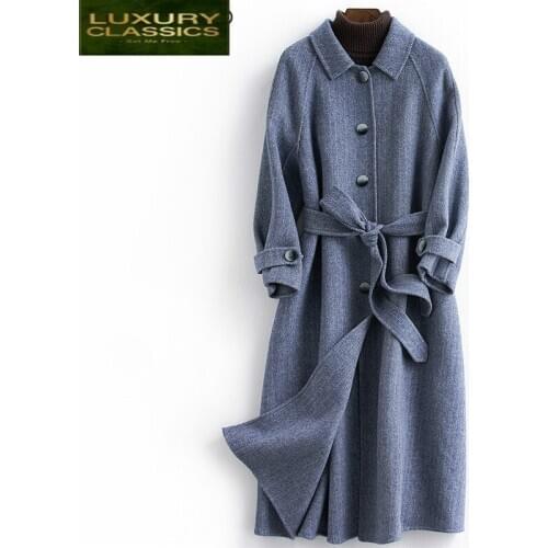 Jackets Coats 100% Wool Women Autumn Winter Belt Woolen Coat Female Long Clothes Elegant Ladies Spring Overcoat LWL1321