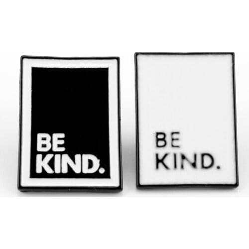 Square Brooch Jewelry Black And White Color Letter BE KIND Metal Lapel Pin