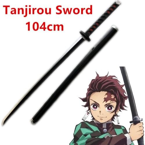 LeiSheng 104cm Demon Slayer Sword Weapon Kamado Tanjirou Black Sowrd Cosplay 1:1 Ninja Knife PU Prop Kimetsu no Yaiba Sword