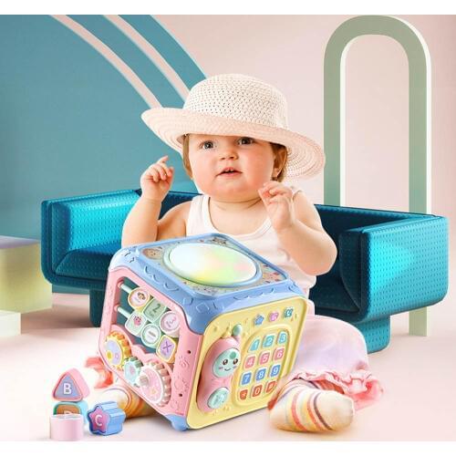 Infant baby multi-function music box electronic gear geometry blocks arranged puzzle music box toy baby