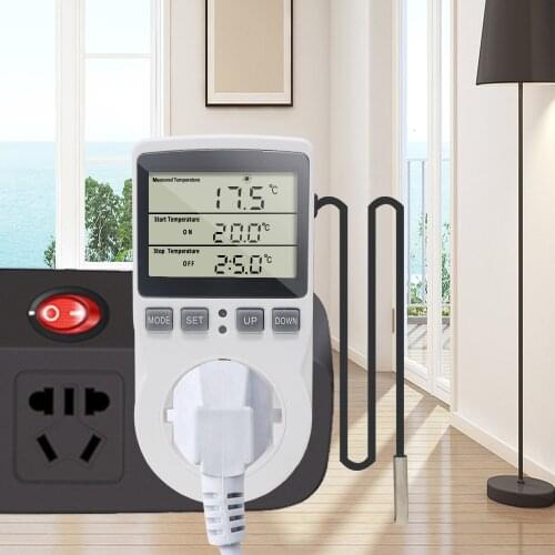 Multi-Function Thermostat Digital Temperature Controller Socket Outlet With Timer Switch Sensor Probe Heating Cooling 16A 220V