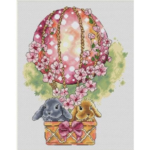 Rabbit and hot air balloon patterns counted 11CT 14CT 18CT Cross Stitch Sets DIY Chinese Cross-stitch Kits Embroidery Needlework