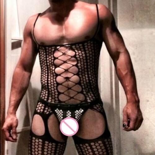 Teddies Boy Friend Lingerie Mens Siamese Sleepwear Open Crotch Mesh BodyStockings Body Suits Man Underwear Fishnet Nightwear