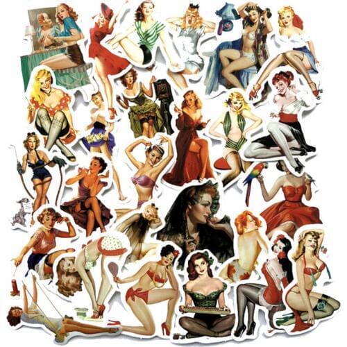 50pcs Europe and America Retro girl pin up girl Sticker Decoration Stationery Sticker DIY Ablum Diary Scrapbooking Label Sticker
