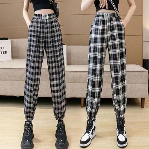 2021 New Fashion Women Autumn Casual Pants Clothes Female Plaid Female Harem Pants Lady Loose Ankle-Length Pants Clothing H166