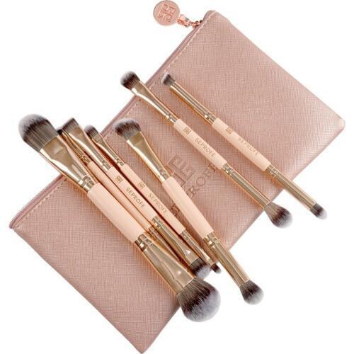 New High Quality Makeup Brush Tube Double Head Eyeliner Eye Shadow Foundation 7pcs Brushes With Zipper Bag