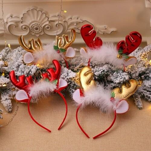 Christmas Party Decor Photo Props Christmas Elk Antlers Hairhoop Headbands Santa Tree Kids Adult Headwear Reindeer Ornaments