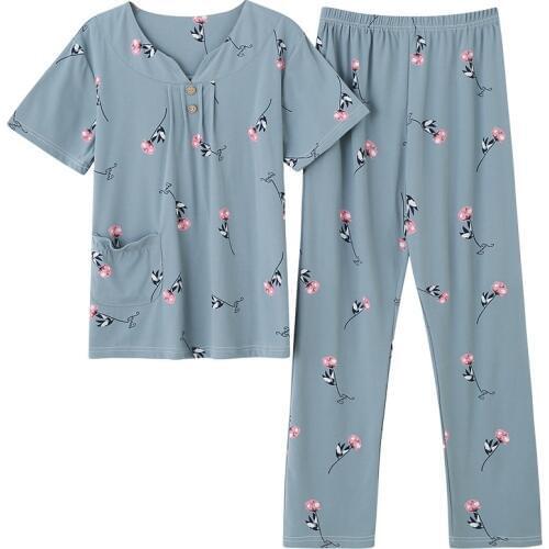 Plus Size 4XL 2 Piece/set Summer Women Sleepwear Full Pure Cotton Pajama Set Short Sleeve Sleepwear Pajamas Suit Female Homewear