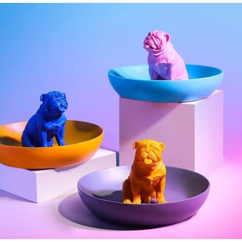 Resin Bulldog Sculpute Keys Storage Tray Home Office Tabletop Bulldog Statue Creative Decorative Ornament Crafts Multicolor