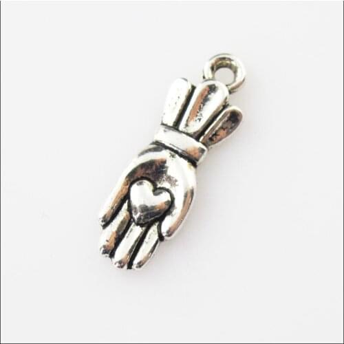 35 New Heart Crown Hand Palm Tibetan Silver Tone Charms Pendants 7x21mm
