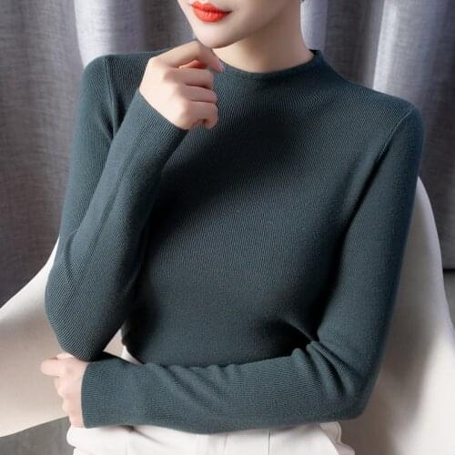 Autumn Winter Half Turtleneck Female Pullover Sweaters Long Sleeve Soft Comfortable Women Bottoms Knitted Tops Sueter Mujer