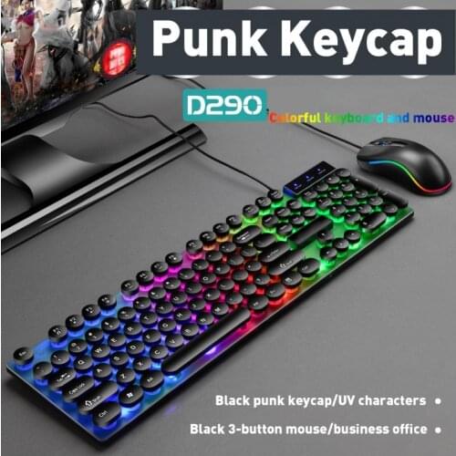 RGB lighting effect mouse and keyboard combination USB wired LED backlight magic ergonomic glowing punk gaming keyboard and mous