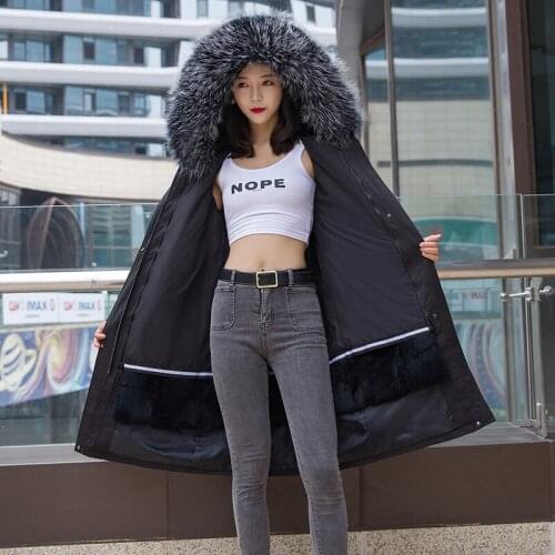 Detachable Women Fur Parkas Coat Natural Rabbit Fur Jacket 2020 Autumn Winter Long Fashion Outwear High Quality
