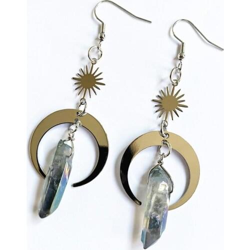 Moon sun crystal earrings,crystal moon earrings,crescent moon,witchy earrings,boho crystal earrings,celestial,goddess earrings