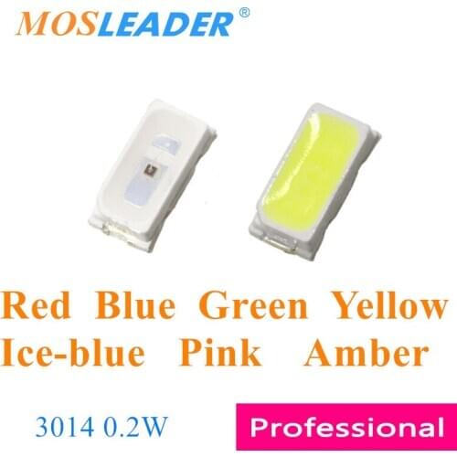 Mosleader 4000pcs 0.2W 3014 LED Red Blue Green Yellow Ice-blue Pink Amber 3.0*1.4 SMD LED Single color Diode