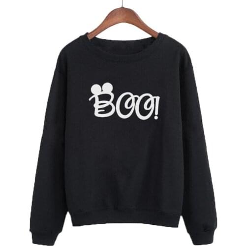 Funny Pullvover Crewneck Hoodies White Black Casual Female Tracksuit Cute Cartoon Mouse Boo Sweatshirt Clothing Women