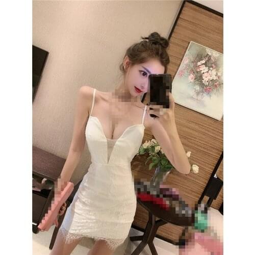ZC2134 2020 summer new women fashion sweet pure color sexy temperament lace wrap hip dress cheap wholesale