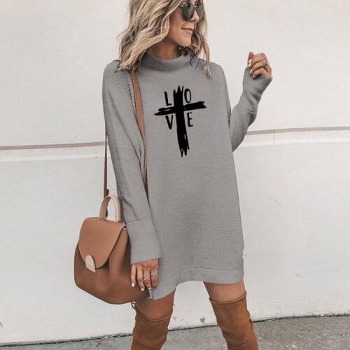 Funny Love cross Letter Print Thick T-shirt Women Femmes Spring Jesus Christmas day Gift Long Sleeve Shirt Tops For Female