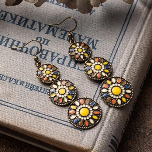 Vintage Ethnic Boho Round Bond Dangle Drop Earrings for Womens 2019 Wedding Anniversary Statements Indian Jewelry Accessories