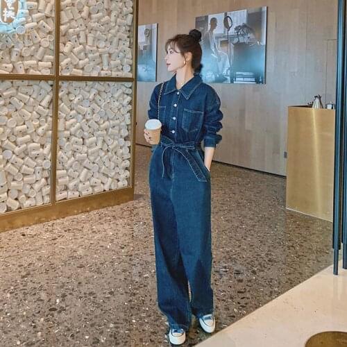 Oversize Denim Jumpsuit for Women Long Sleeve Loose Streetwear Hip Hop Wide Leg Jeans One Piece Pants Set Overalls Romper 8852