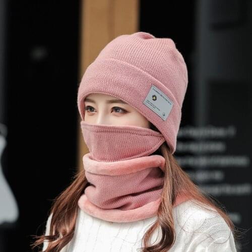 Mens Women Winter Hats Wool Scarf Ear Protectors Knit Hats Scarf Suits Thickening Balaclava Face Mask Hats Scarf Men Beanie