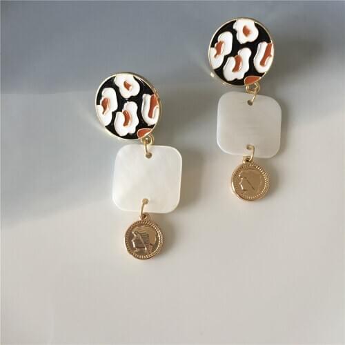 Bohemia Gold Color Plating Leopard Printed Enamel Round Disc Coin Drop Earrings For Women Girl Statement Feminist Chic Fashion