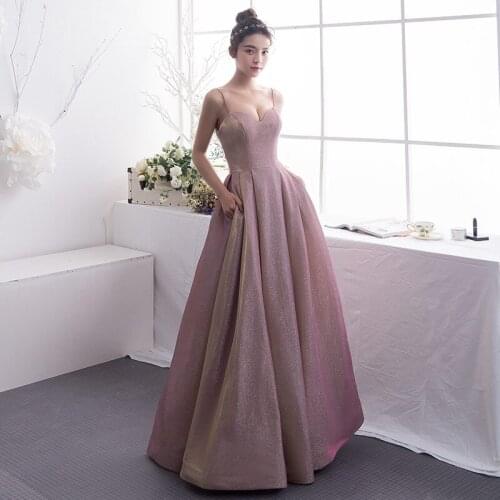 2020 Suosikki Womens Gradient Evening Dresses Sequin V Neck Contrast Color Party Gown formal prom dresses gown