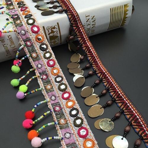 5Yards Vintage Copper Hanging Ear Fringed Lace DIY Ethnic Style Stage Clothing Scarves Hat Luggage Accessories Pompom Lace Trim