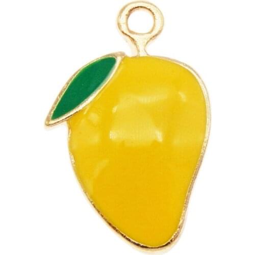 Julie Wang 6PCS Enamel Yellow Mango Charms Alloy Gold Tone Artificial Fruit Pendants Bracelet Jewelry Making Accessory