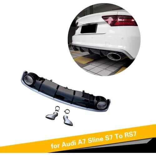 Gloss Black Car Rear Bumper Diffuser Lip Spoiler for Audi A7 Sline S7 2016 - 2018 PP Diffuser With Exhaust Tips Not RS7