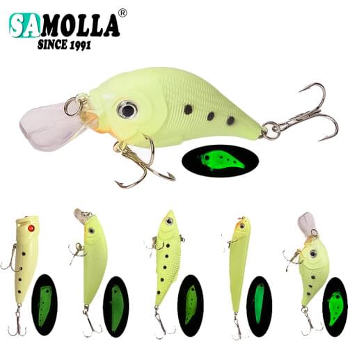 Whole Body Noctilucent Bait Luminous Crankbait Pencil Vib Minnow Poppers Fishing Lure Set Weights 7.6-10.3g Fishing Lures 2019