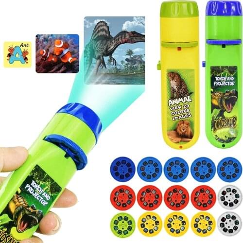 Children Slide Projector Torch Projection Torches lamp Flashlight Kids Learning Education Animal Dinosaur Fruit Cognition Toys