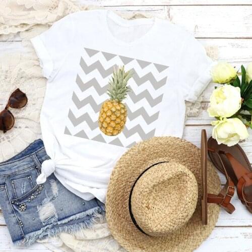 Women Graphic Fruit Beach Striped Pineapple Casual Cartoon 90s Lady Tees Print Tops Clothing Female T Shirt Womens T-Shirt