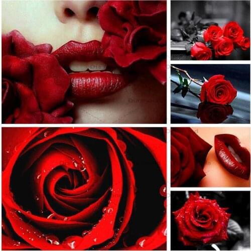 5D DIY Full Square/Round Diamond Painting Red Rose Embroidery Mosaic Art Picture Flower Cross Stitch Wall Sticker Home Decor