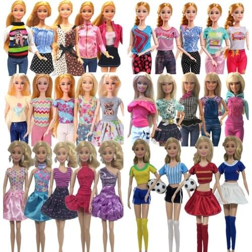 5Pcs/lot Handmade Barbie Clothes Fashion T-shirt Skirt Pants Dresses Set Daily Casual Wear Doll Clothes For Barbie Accessories