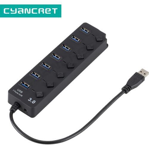 USB 3.0 Hub Provides 4 or 7 ports With independent switch USB Splitter Super High Speed data transfer for MacBook Laptop PC