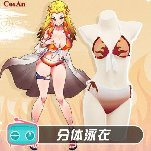 Hot Anime Demon Slayer:Kimetsu No Yaiba Rengoku Kyoujurou Cosplay Costume Sexy Sweet Swimsuit Activity Party Role Play Clothing