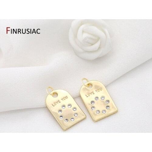 Square Shape Engerved LOVE YOU Letter Tag Pendant, 14K Gold-Plated Micro-inlaid Zircon Pendant Material DIY Jewelry Accessory