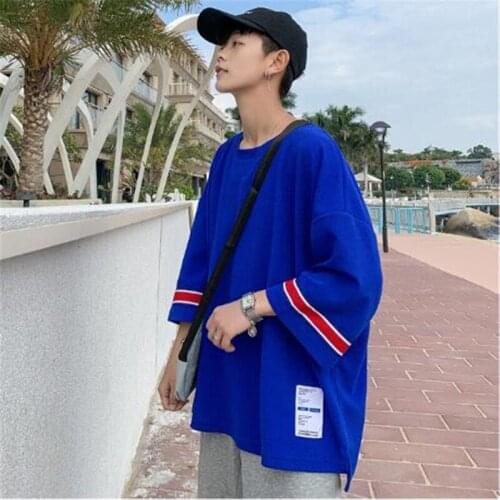 2019 summer seven-point short-sleeved T-shirt mens plus fat big size lovers mens fat Korean version of the trend of compassion