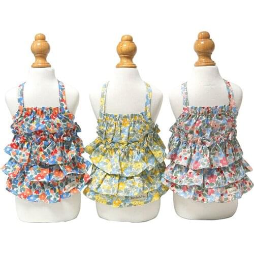 Summer puppy clothes puppies small dogs Teddy Yorkshire Xishi blue and white red and white plaid suspender skirt with hat