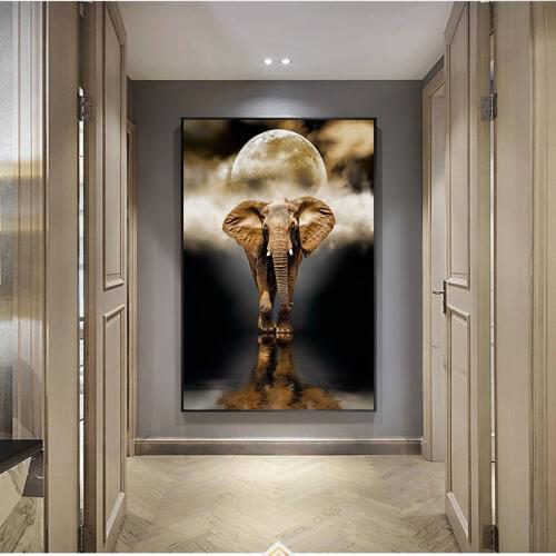 MUTU Retro Gold elephant oil paintings Wall Art Animal posters Prints On Canvas Painting For Living Room Home Decor No Frame