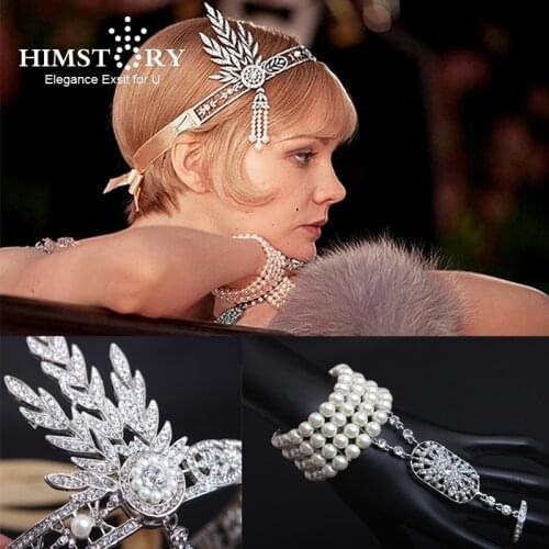 Himstory Fashion The Great Gatsby Hair Accessories Crystal Pearl Tassels Headband Hair Jewelry Wedding Bridal Tiara Hairwear