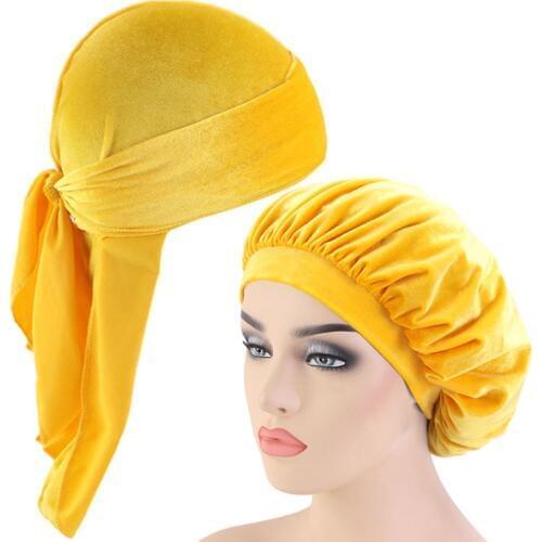 2 pcs/lot Mens velvet Durag Bandana Headwear Pure color Wide Doo Rag Bonnet Cap Comfortable velvet Sleeping Hat