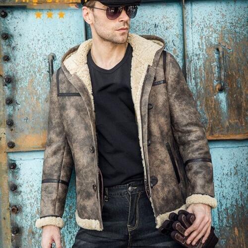 Italy New Mens Real Lamb Fur Lining Jacket Big Size 6XL Hoody Natural Shearling Leather Winter Coat Casual Streetwear Jackets
