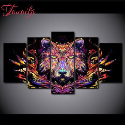 Touoilp diy 5pcs Abstract wolf 5d diamond painting crystal 5d diamond embroidery spuare&round crystal painting cross stitchsets